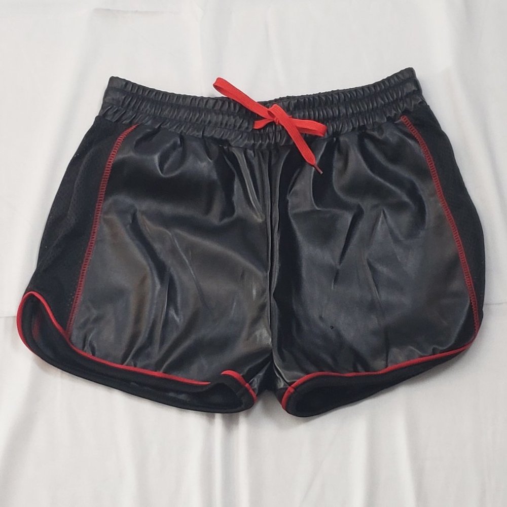 Men's Black/Red PU Leather Boxer Brief Shorts w/ No liner Large-Asian Size NWOT